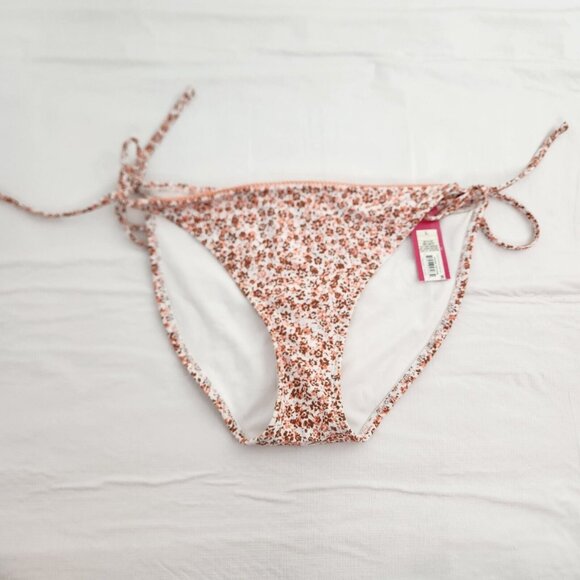 Bikini Bottom White Brown Coral Pink Floral NWT Women Large - Picture 1 of 9
